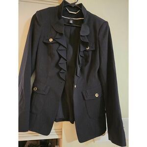 White House Black Market Ruffled Military Gold Buttons Black Jacket WM SZ 4